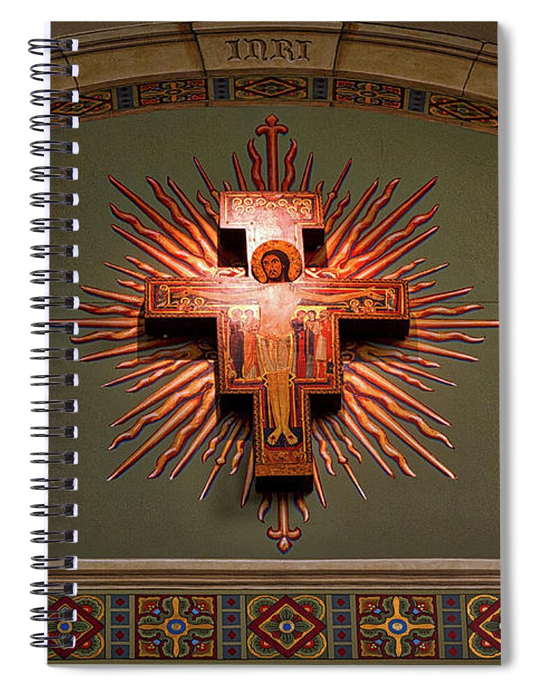 Saviour Spiral Notebook featuring the photograph Saint Francis Cathedral Crucifix - Santa Fe by Stuart Litoff