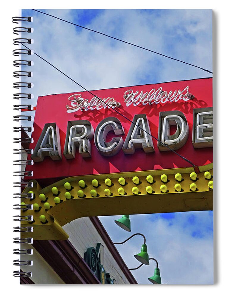 Salem Spiral Notebook featuring the photograph Salem Willows Arcade Sign Salem MA by Toby McGuire
