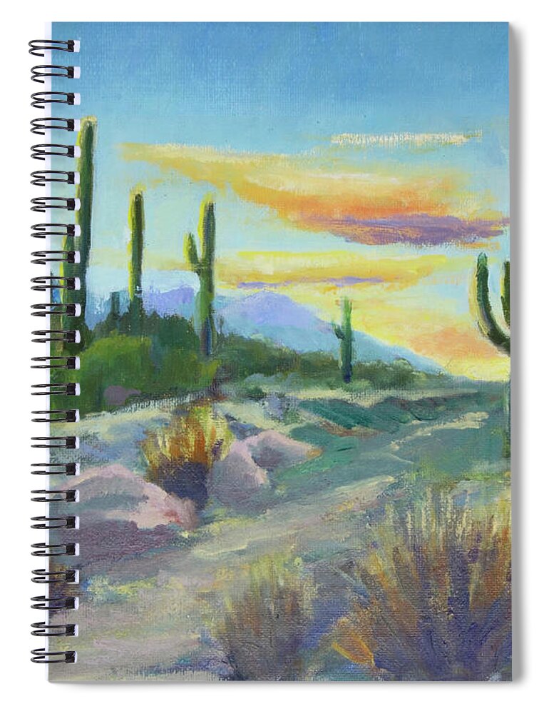 Sonoran Sun Spiral Notebook featuring the painting Salutation to the Tucson Sun by Maria Hunt