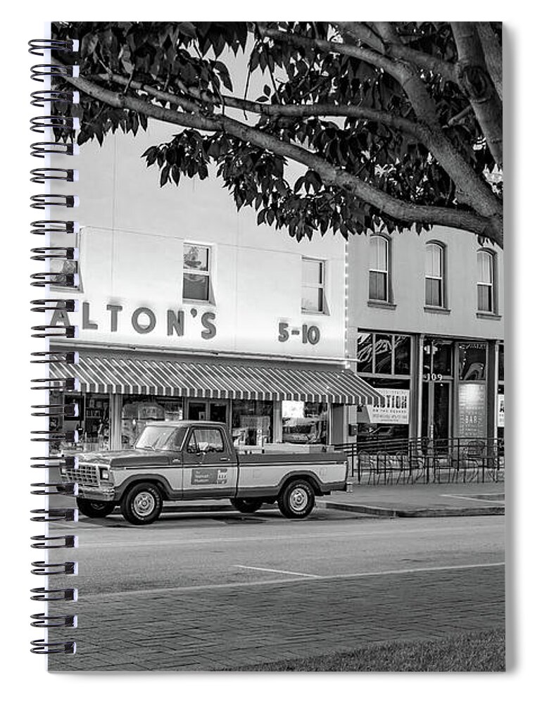 America Spiral Notebook featuring the photograph Historic Wheels Of Commerce - A Bentonville Arkansas Legacy In Black And White by Gregory Ballos