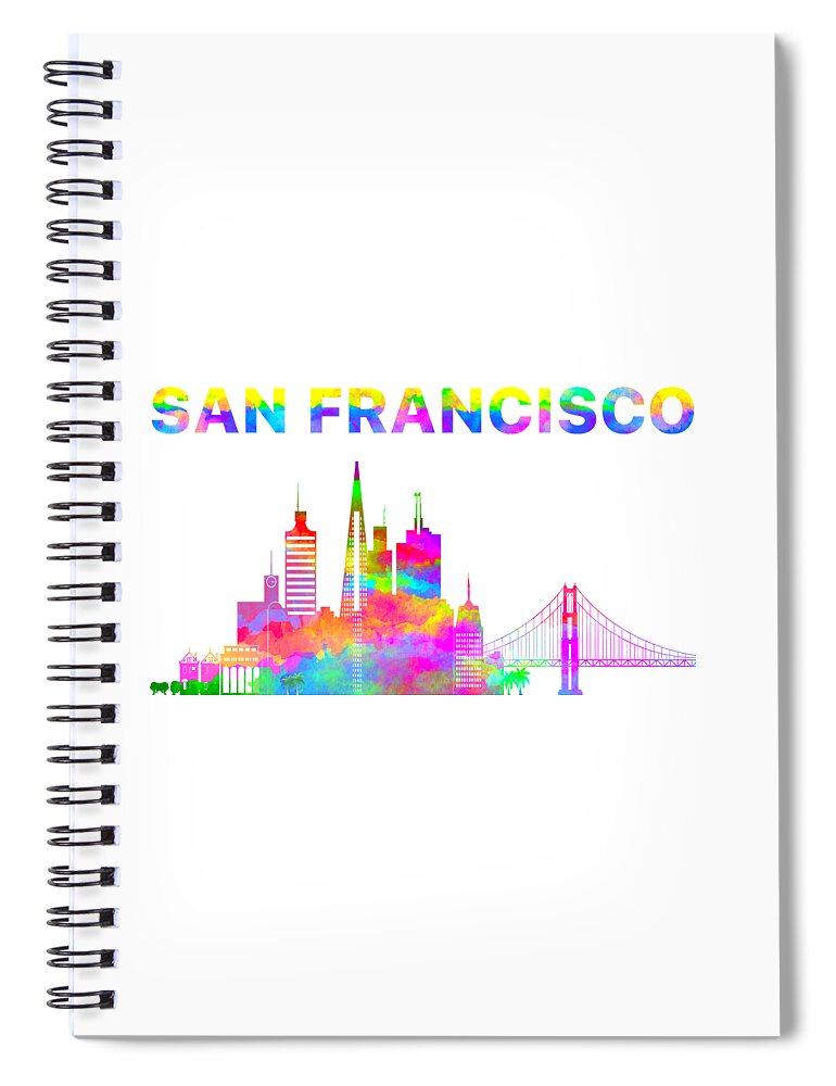 San Francisco Skyline Watercolor Spiral Notebook featuring the digital art San Francisco Skyline Watercolor by David Millenheft