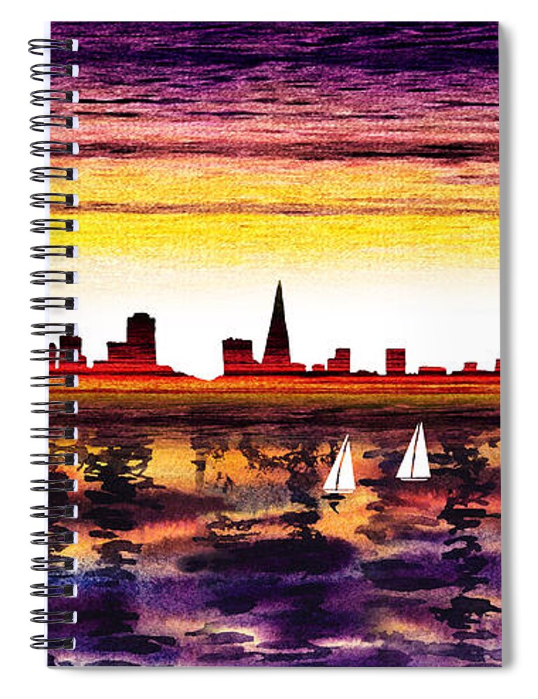 San Francisco Spiral Notebook featuring the painting San Francisco Sunset City Skyline by Irina Sztukowski