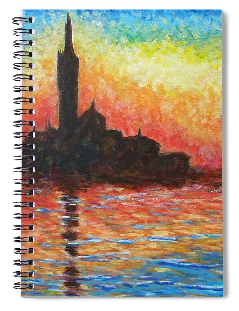 San Giorgio Maggiore Spiral Notebook featuring the painting San Giorgio at Dusk by Amelie Simmons