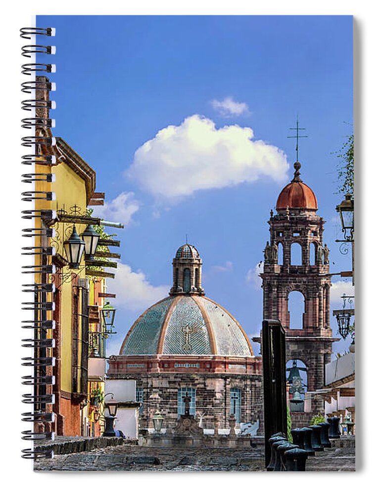San Miguel Spiral Notebook featuring the photograph San Miguel Church Street by David Meznarich