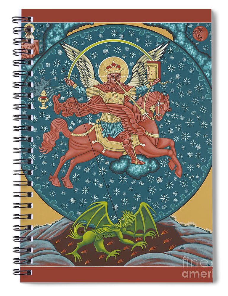 San Miguel De Socorro Spiral Notebook featuring the painting St. Michael of the Apocalypse 222 by William Hart McNichols