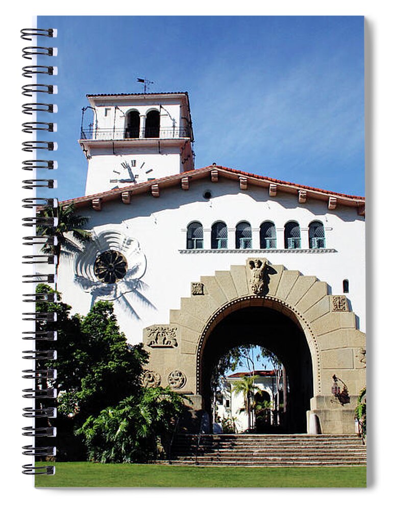 Santa Barbara Spiral Notebook featuring the mixed media Santa Barbara Courthouse -by Linda Woods by Linda Woods