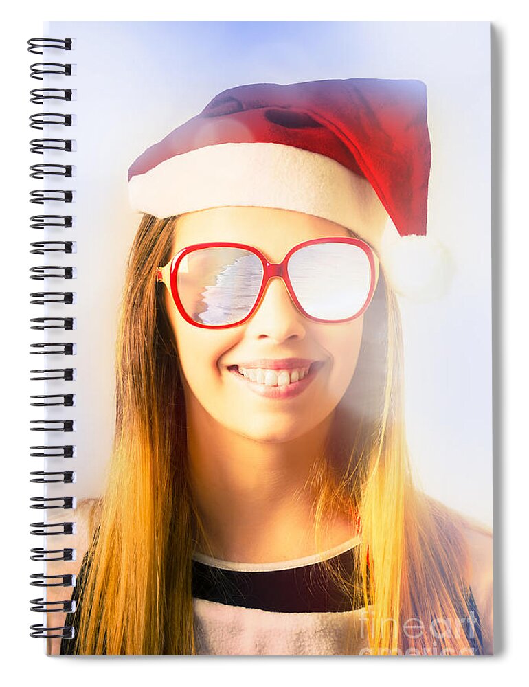 Australia Spiral Notebook featuring the photograph Santa hat woman celebrating Christmas in Australia by Jorgo Photography