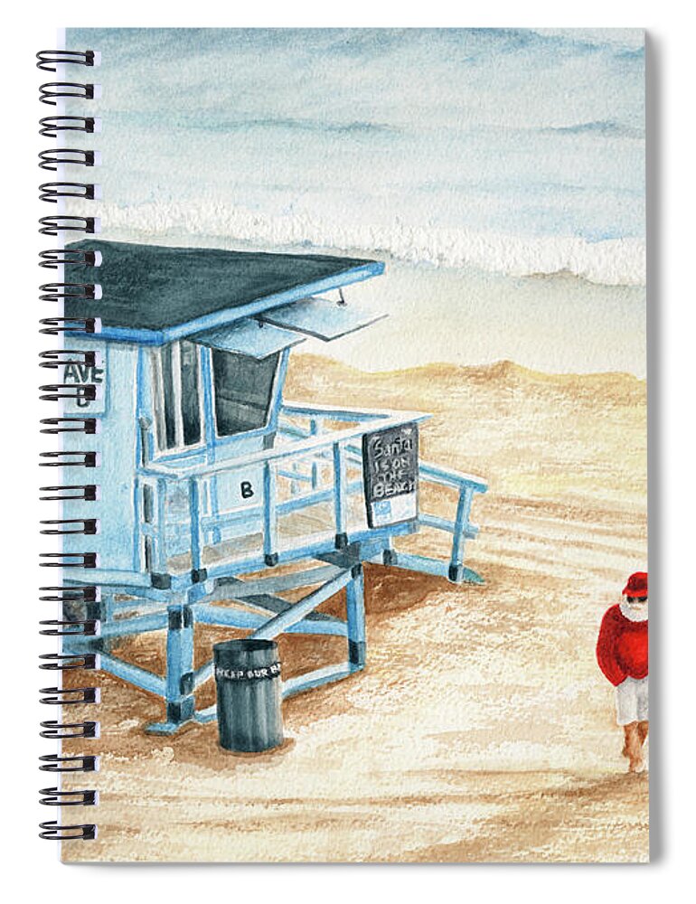 Santa On The Beach Spiral Notebook featuring the painting Santa is on the Beach by Lori Taylor