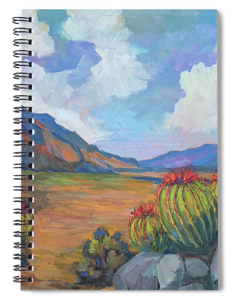 Desert Spiral Notebook featuring the painting Santa Rosa Mountains and Barrel Cactus by Diane McClary