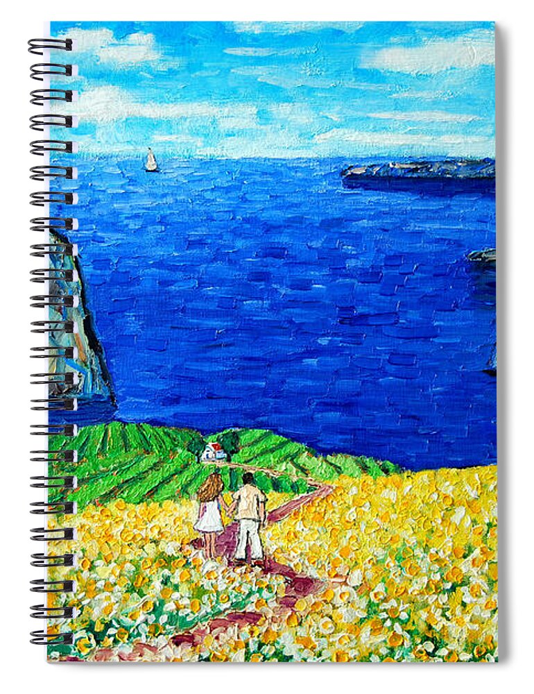 Santorini Spiral Notebook featuring the painting Santorini Honeymoon by Ana Maria Edulescu