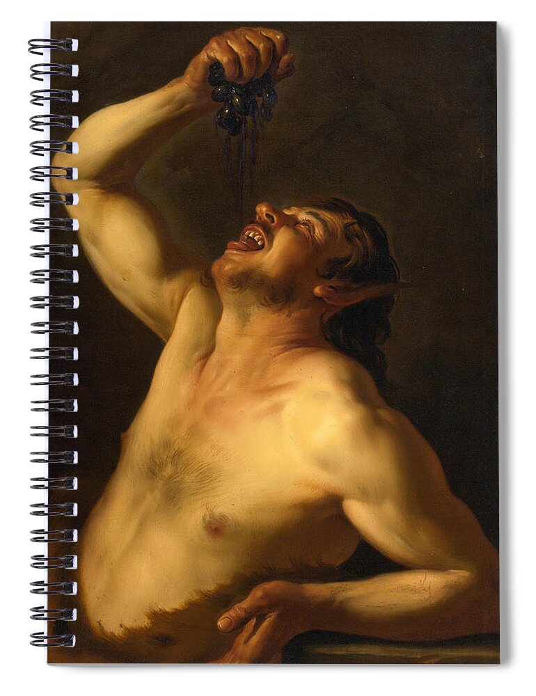 David De Haen Spiral Notebook featuring the painting Satyr Drinking from Grapes by David de Haen