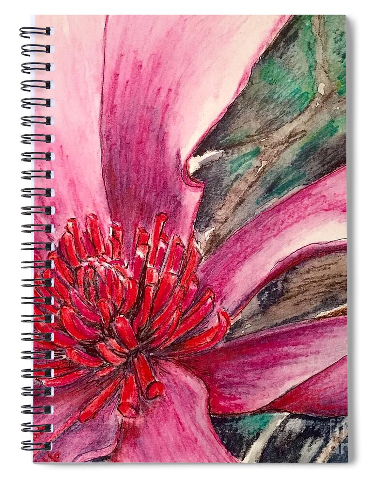 Macro Spiral Notebook featuring the drawing Saucy Magnolia by Vonda Lawson-Rosa