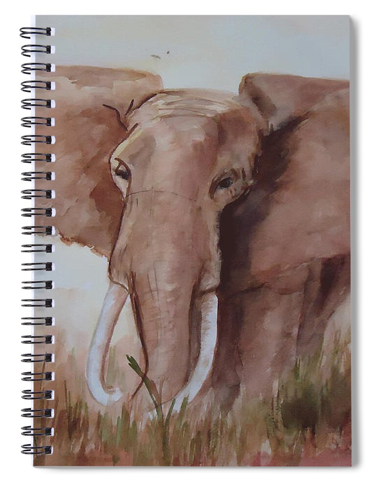 A Large African Elephant In The Middle Of The Savannah.  African Elephant Spiral Notebook featuring the painting Savannah Queen by Charme Curtin