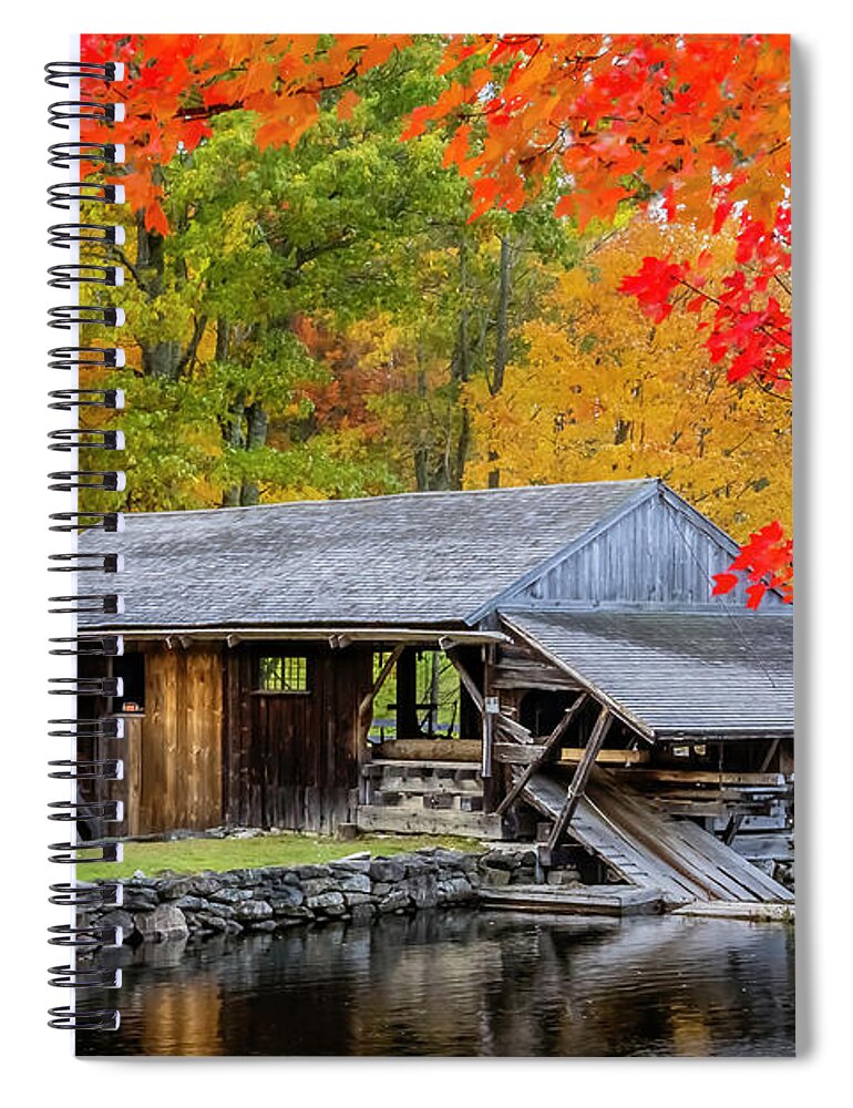 Landscape Spiral Notebook featuring the photograph Sawmill Reflection, Autumn in New Hampshire by Betty Denise