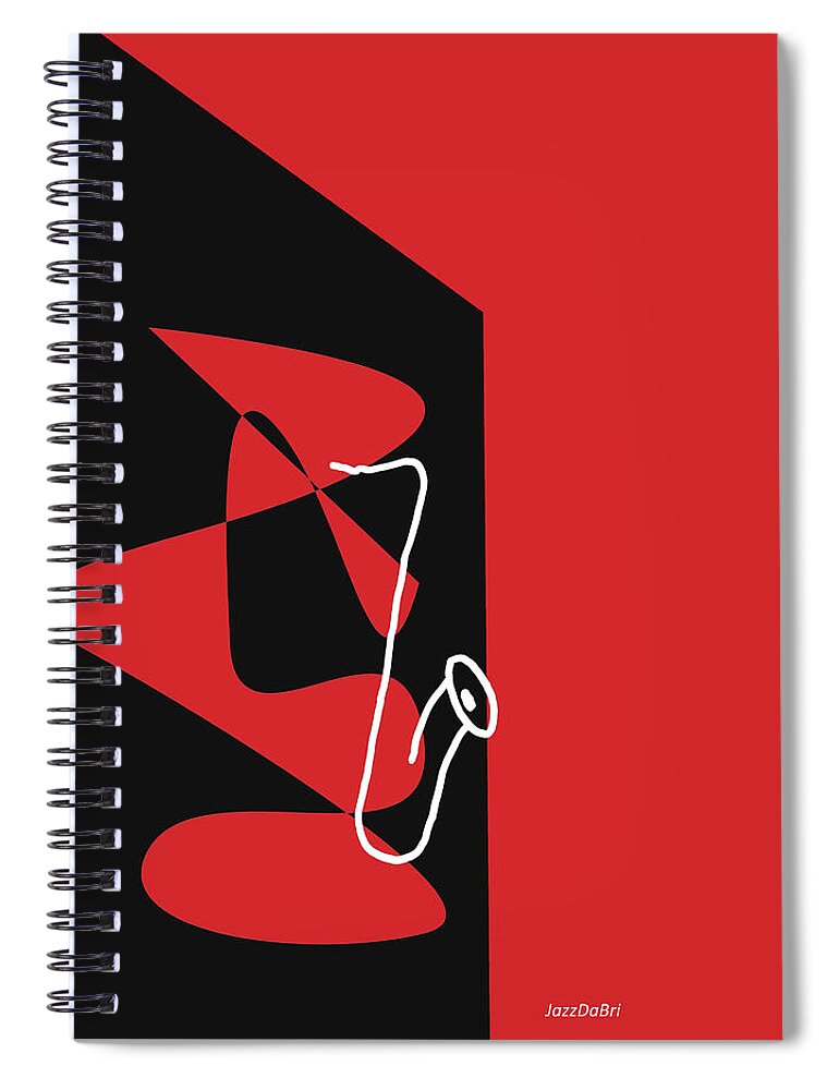 Jazzdabri Spiral Notebook featuring the digital art Saxophone in Red by David Bridburg