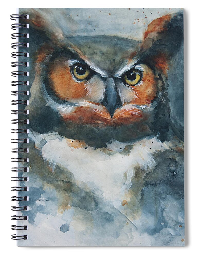 Owl Spiral Notebook featuring the painting Says Who? by Jani Freimann