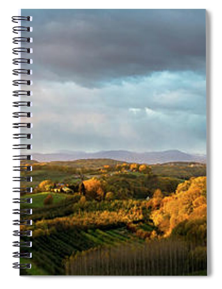 Landscape Spiral Notebook featuring the photograph Scenic Autumnal Landscape at Sunset in Austria by Andreas Berthold