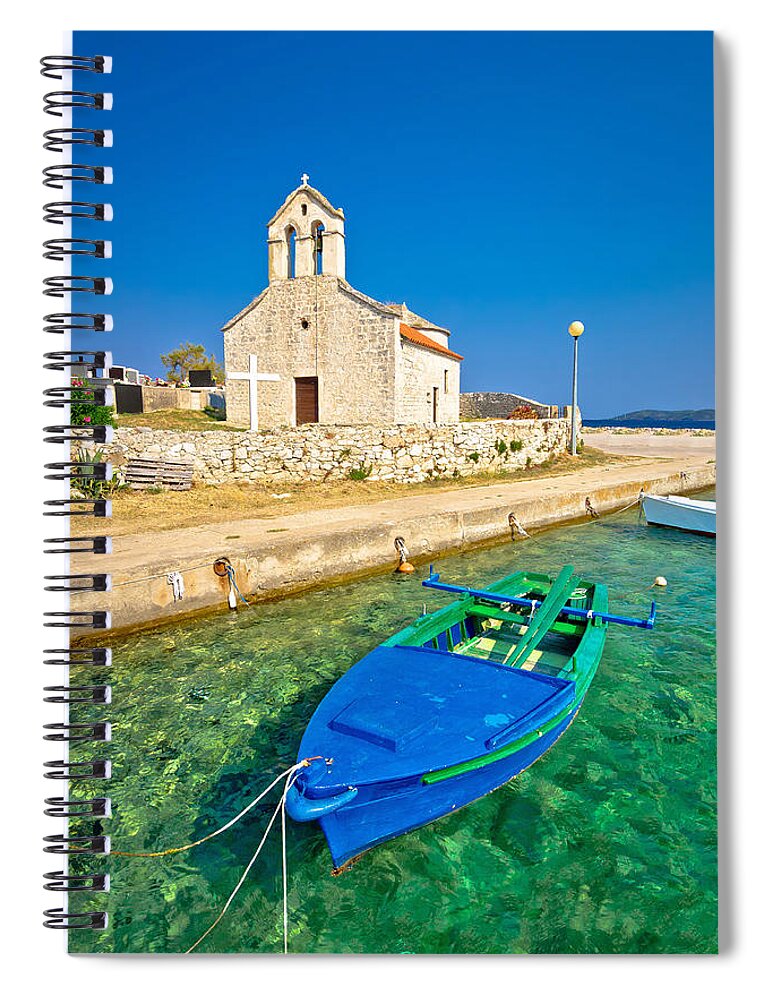 Savar Spiral Notebook featuring the photograph Scenic dalmatian chapel by the sea by Brch Photography
