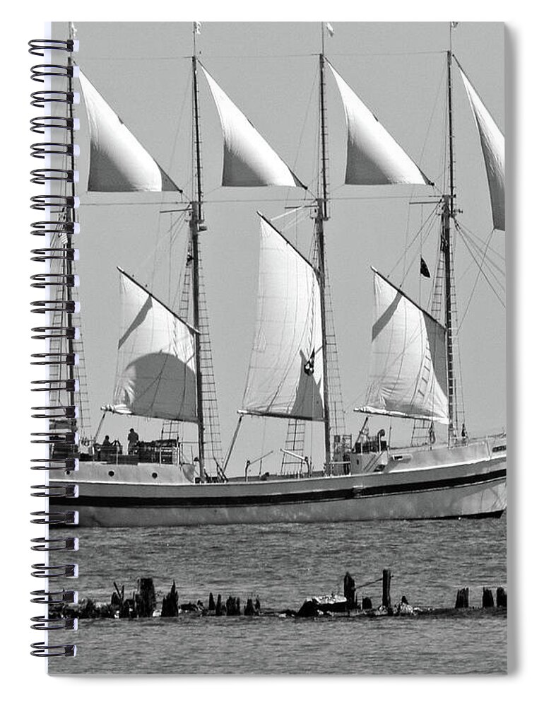 Schooner On Lake Michigan Spiral Notebook featuring the photograph Schooner on Lake Michigan No. 1-3 by Sandy Taylor