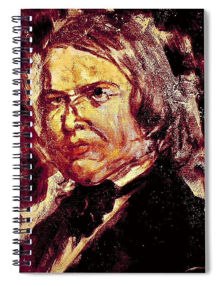 Schumann Spiral Notebook featuring the drawing Schumann by Bencasso Barnesquiat