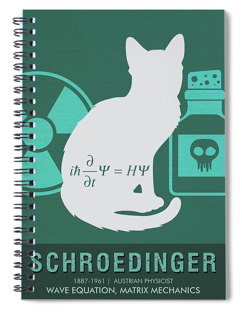 Schroedinger Spiral Notebook featuring the mixed media Science Posters - Erwin Schroedinger - Physicist by Studio Grafiikka