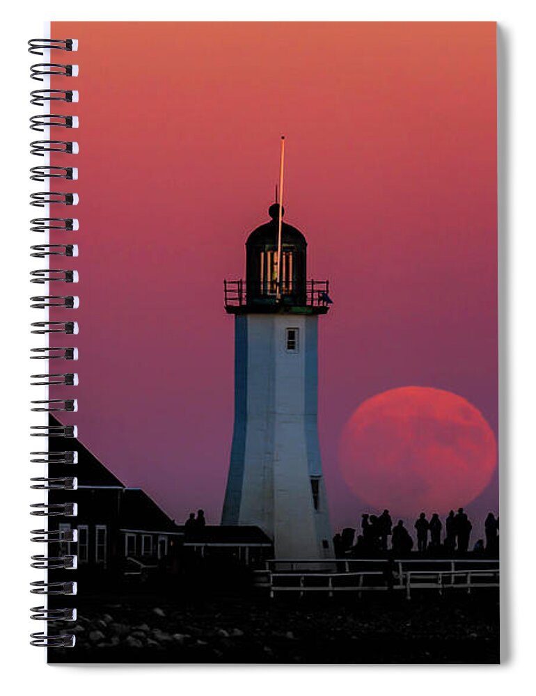 Lighthouse Spiral Notebook featuring the photograph Scituate Supermoon by Rob Davies