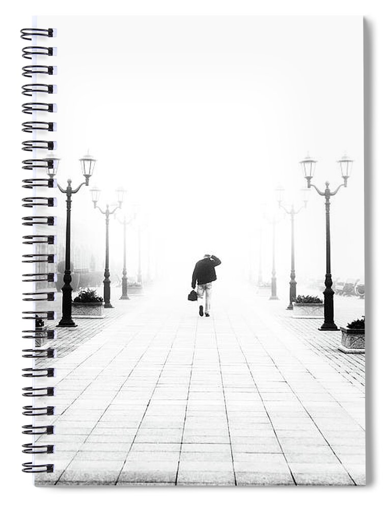 Man Walking Fog Spiral Notebook featuring the photograph Scratched Head in the Fog by John Williams