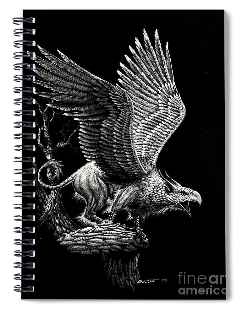 Griffon Spiral Notebook featuring the drawing Screaming Griffon by Stanley Morrison