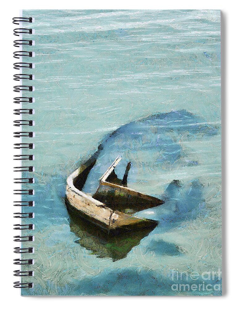 Painting Spiral Notebook featuring the painting Sea and boat by Dimitar Hristov