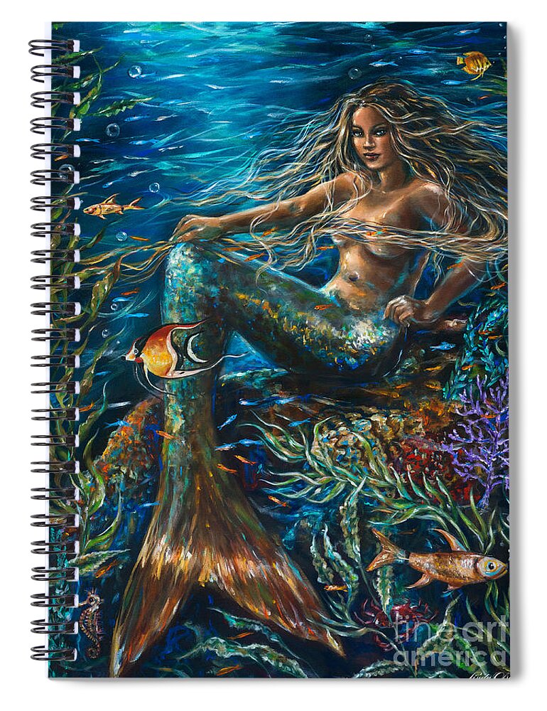 Mermaid Spiral Notebook featuring the painting Sea Jewels Mermaid by Linda Olsen