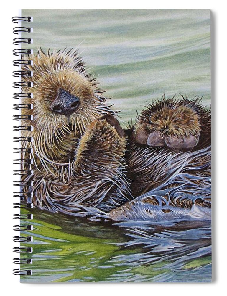 Otter Spiral Notebook featuring the painting Sea Otter by Greg and Linda Halom