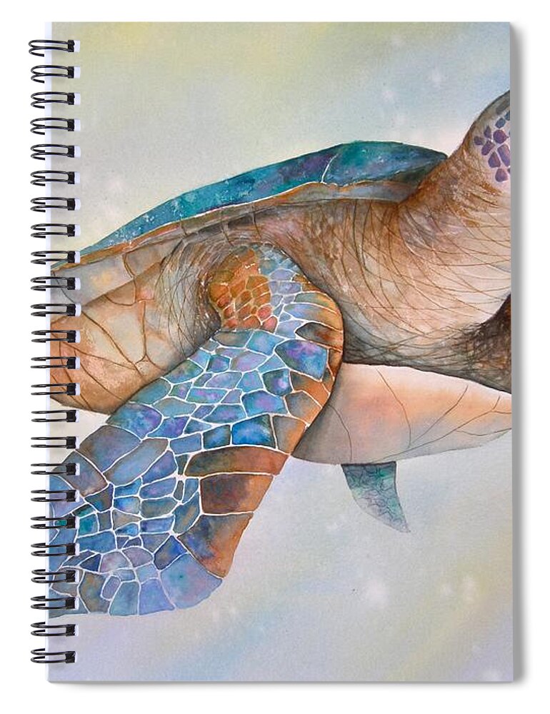 Sea Turtle Spiral Notebook featuring the painting Sea Turtle- Twilight Swim by Midge Pippel