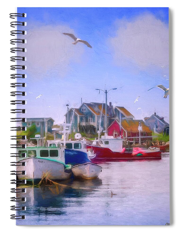 Seagull Spiral Notebook featuring the digital art Seagulls of Peggys Cove by Ken Morris
