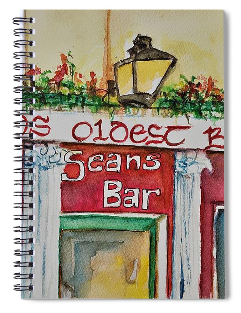 Seans Bar Spiral Notebook featuring the painting Seans Irish Pub by Elaine Duras