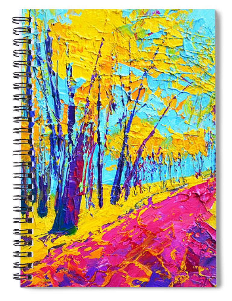 Enchanted Forest Collection - Modern Impressionist Landscape Art - Palette Knife Spiral Notebook featuring the painting Searching Within 2 Enchanted Forest Series - Modern Impressionist Landscape Painting Palette Knife by Patricia Awapara