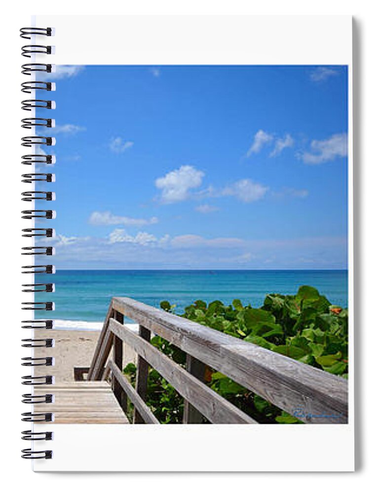 Aqua Spiral Notebook featuring the photograph Seascape Boardwalks Treasure Coast Florida Collage 1 by Ricardos Creations