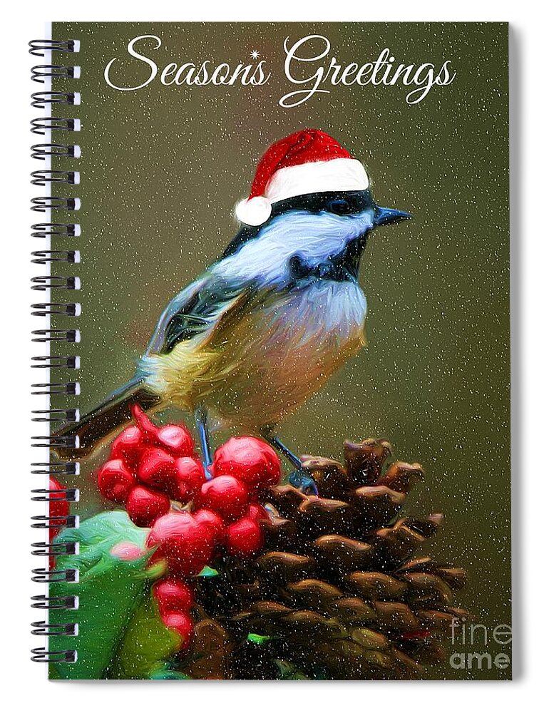 Seasons Greeting Card Spiral Notebook featuring the photograph Seasons Greetings Chickadee by Tina LeCour