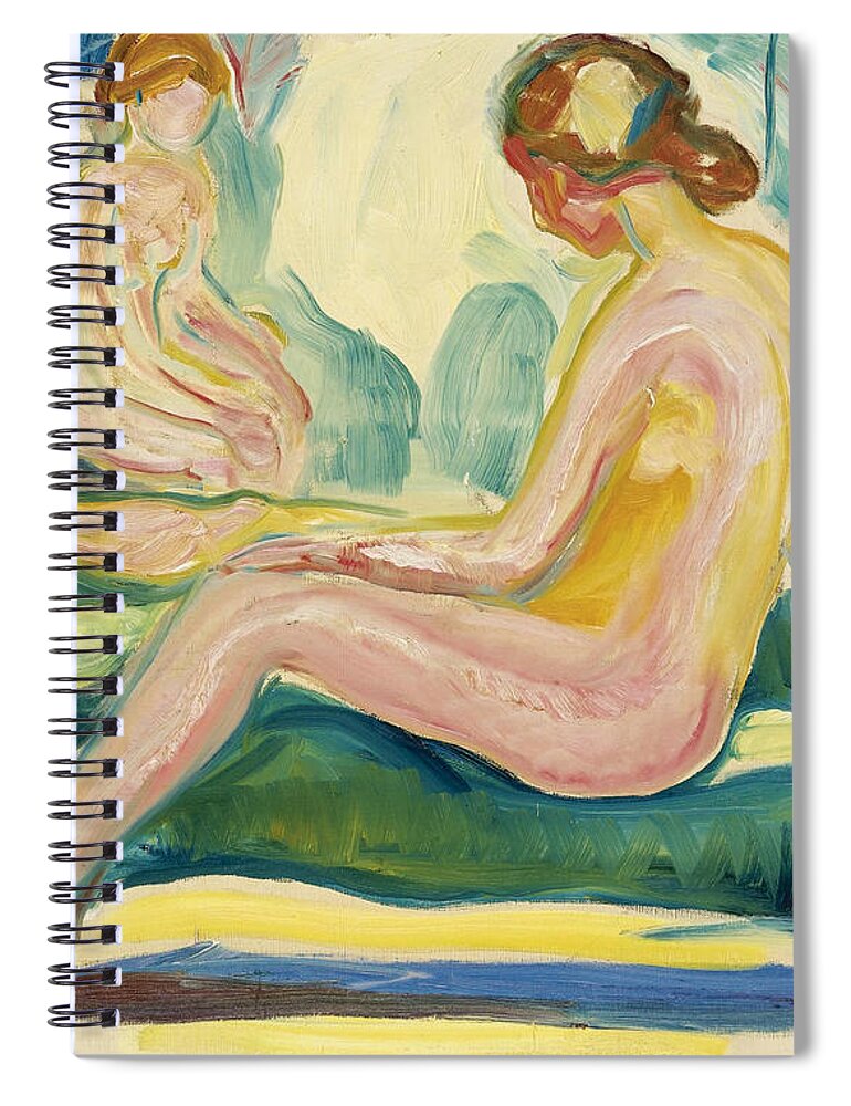 Edvard Munch Spiral Notebook featuring the painting Seated Female Nudes by Edvard Munch