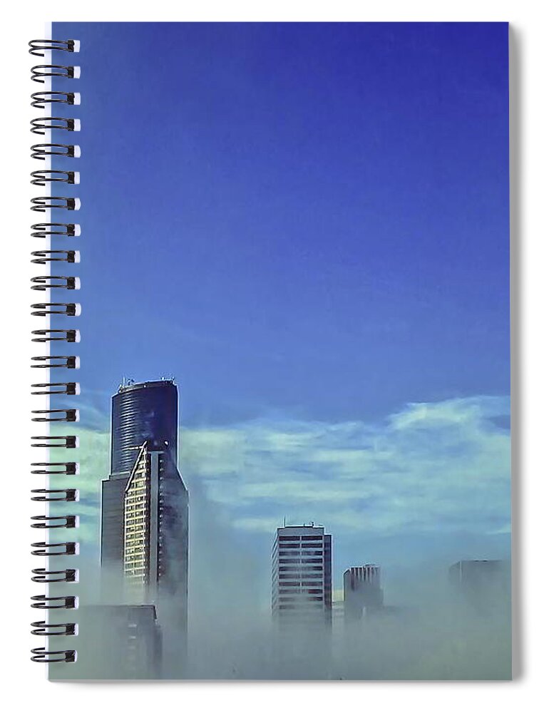 Blue Spiral Notebook featuring the photograph Seattle Fog Scape by Kathryn Alexander MA