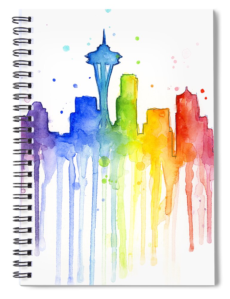 Watercolor Spiral Notebook featuring the painting Seattle Rainbow Watercolor by Olga Shvartsur