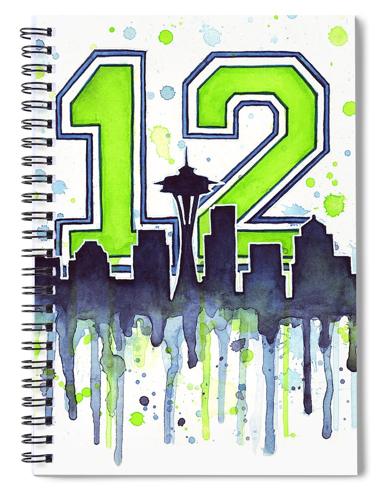 Seattle Spiral Notebook featuring the painting Seattle Seahawks 12th Man Art by Olga Shvartsur