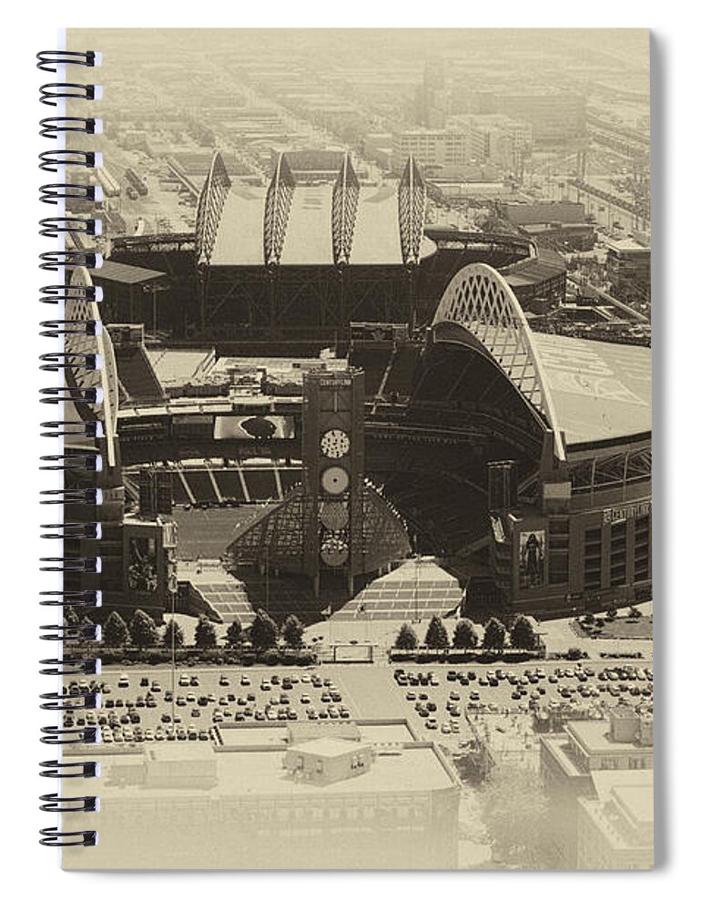 Yellowed Spiral Notebook featuring the photograph Seattle Stadiums Old Yellow by Pelo Blanco Photo
