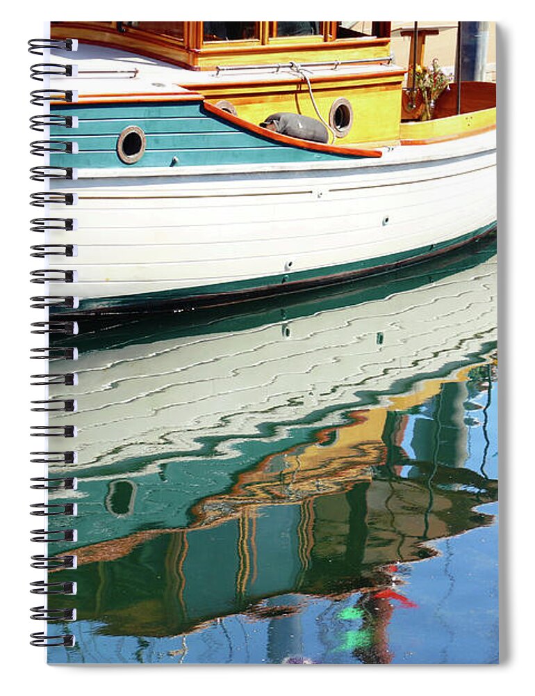 Wooden Boat Spiral Notebook featuring the photograph Teal Reflections by Cheryl Rose