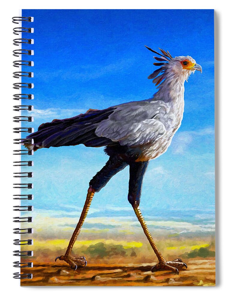 Kenya Spiral Notebook featuring the painting Secretary Bird by Anthony Mwangi