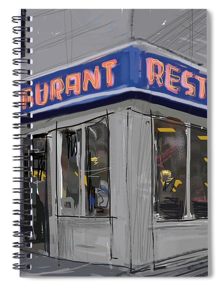 Seinfeld Spiral Notebook featuring the mixed media Seinfeld Restaurant by Russell Pierce