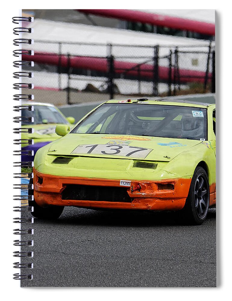 Sports Spiral Notebook featuring the photograph Seize-Z-um and Ra-D-um -- Half-Life Racing at the 24 Hours of LeMons Race, Sonoma California by Darin Volpe