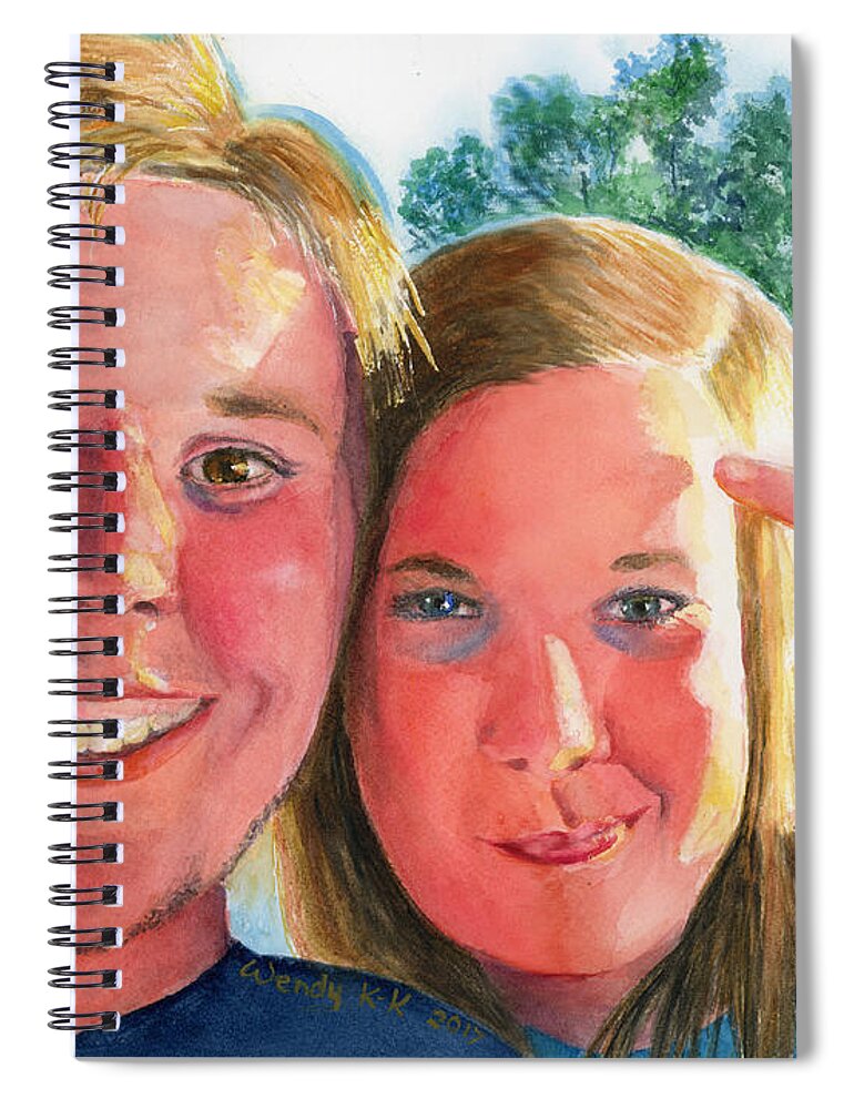 Portrait Spiral Notebook featuring the painting Selfie 2 - Erick and Sam by Wendy Keeney-Kennicutt