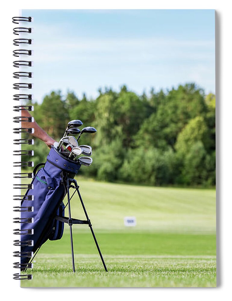 Golf Spiral Notebook featuring the photograph Senior man standing proudly on a golf club. by Michal Bednarek