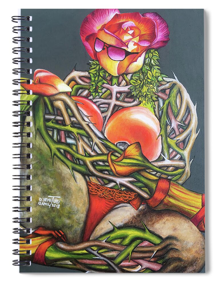 Abuse Spiral Notebook featuring the painting SENSUALITY1 Pain and Pleasure by O Yemi Tubi