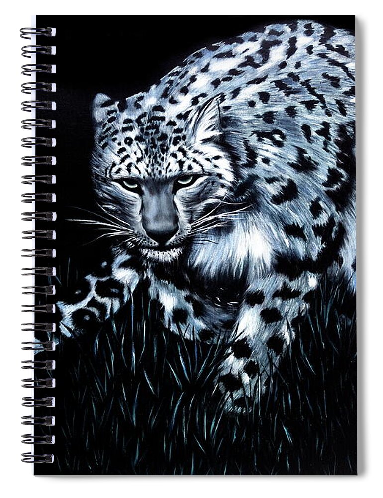 Cat Spiral Notebook featuring the painting Sentinel of the Night by Neslihan Ergul Colley